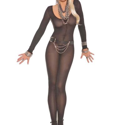 Opaque Bodystocking Womens OS Long Sleeve Black Nude or White Body Stocking